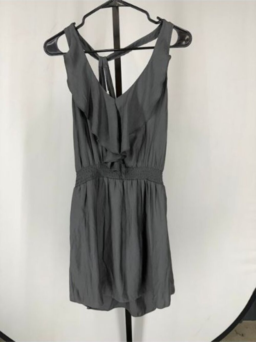 American Eagle Grey Y2K V-Neck Ruffle Mini Dress